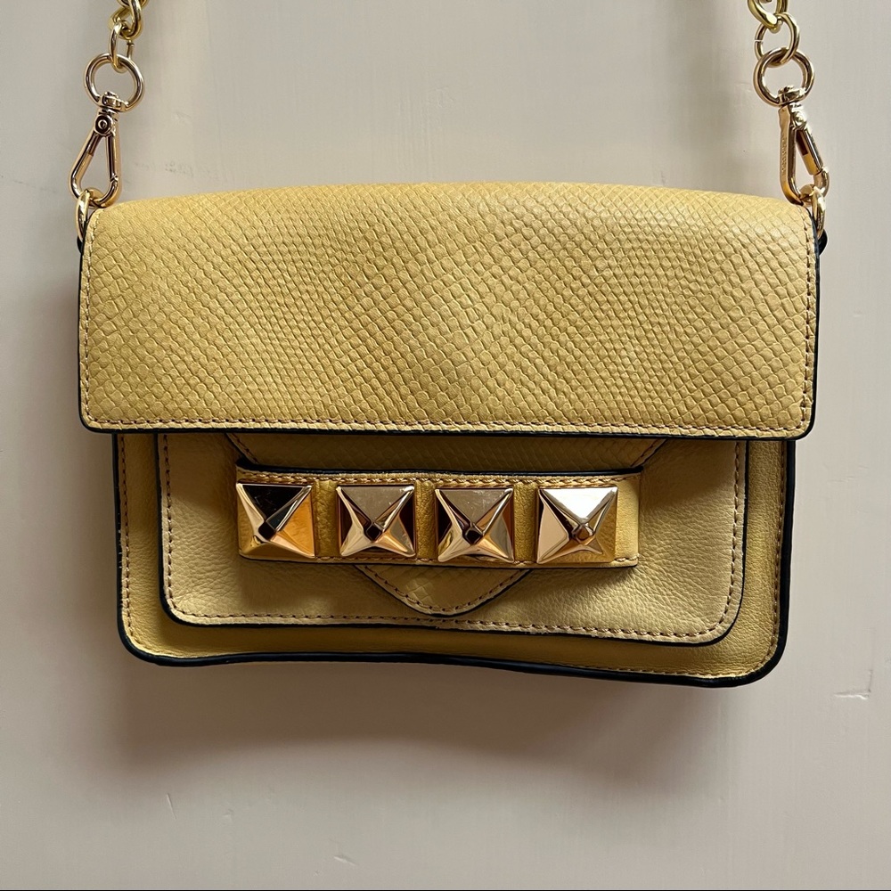 Linea Pella Genuine Spanish Leather Convertible Crossbody Bag Clutch Gold